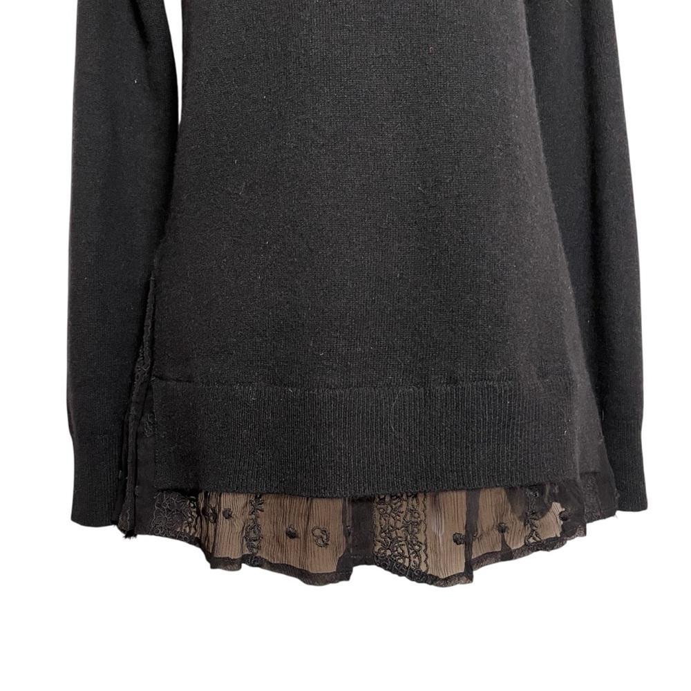 Garnet Hill Black Minimalist Romantic Lace Hem Cashmere Sweater Size XS - Picture 4 of 13